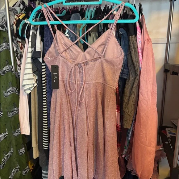 Lulu's Got You Glowing Light Sparkly Lace-Up Skater Dress - Picture 3 of 5